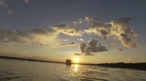Setting Sun Viewed From Boat, Amazon River Video Vídeo Stock 12761558