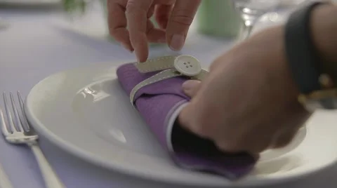 Setting a table-cloth on the plate, stock video Stock Footage 54194374