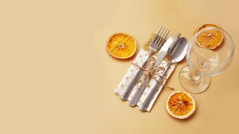 Setting of table with dry orange Stock Photos