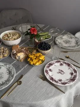 Setting the table for guests' arrival Stock Photos