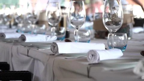 Setting the table at restaurant Stock Footage 127868903