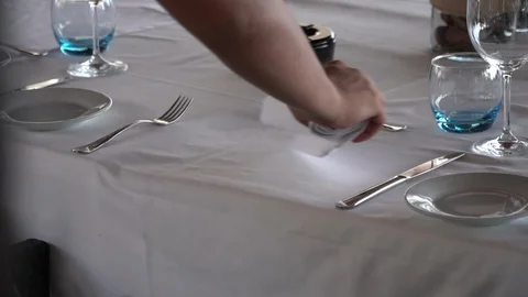 Setting the table at restaurant Stock Footage 127868912