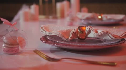 Setting the table for a wedding dinner. Beautiful wedding table decor. Stock Footage 149819347