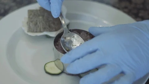 Setting up the tartare dish Stock Footage 86076148