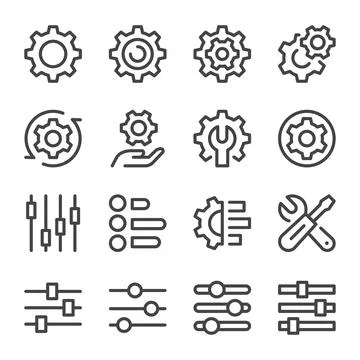 Setting thin line icon set Stock Illustration