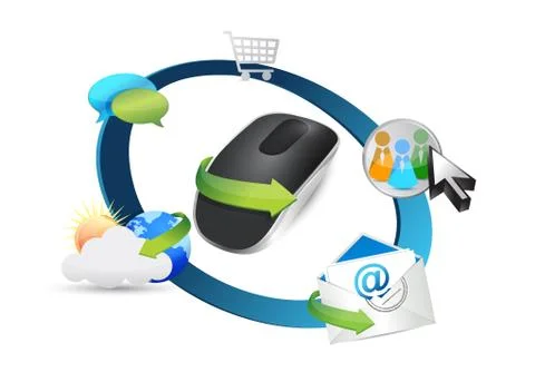 Setting tools and wireless computer mouse isolated on white background Stockillustratie