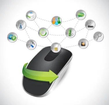 Setting tools for wireless computer mouse isolated on white background Illustrazione stock