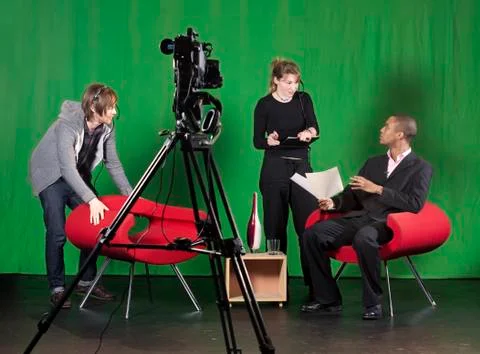 Setting up for a tv recording Stock Photos