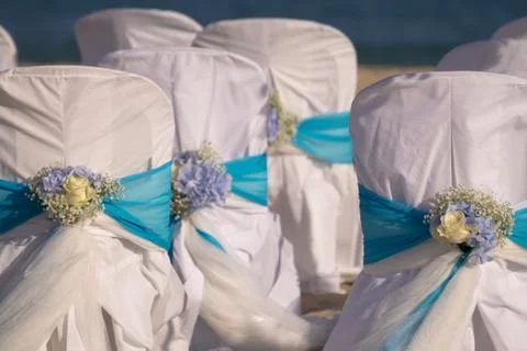 Setting up a wedding on the beach. Stock Photos