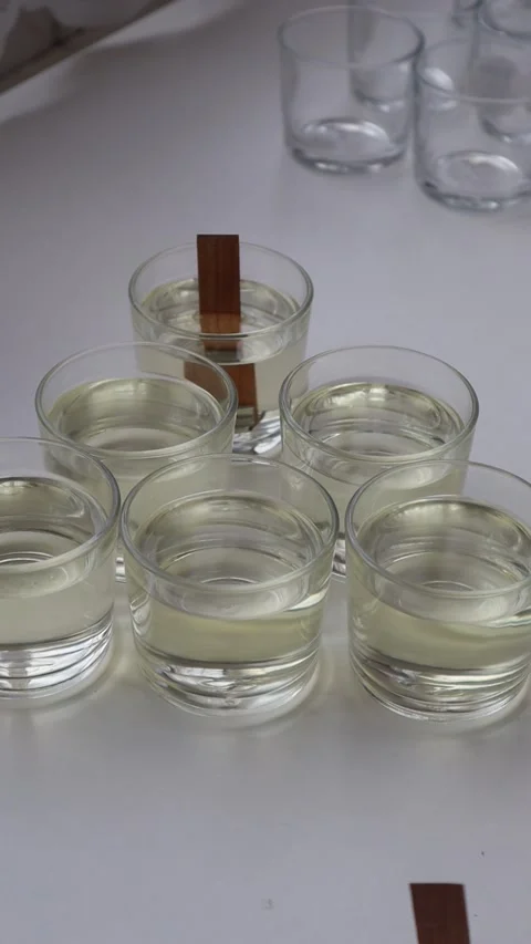 Setting a wooden wick into a glass to create a handmade candle. 스톡 동영상 313483150