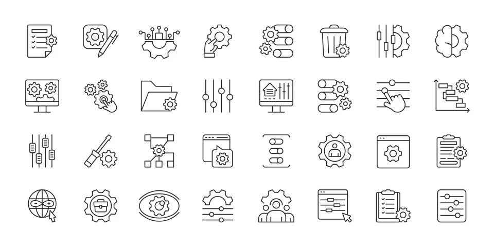 Settings and Control Panel icons in line design. settings, control, panel Illustrazione stock
