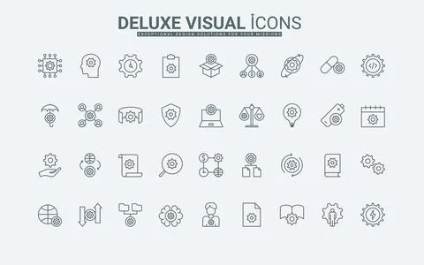Settings and control of system operations, optimization line icons set with Illustrazione stock