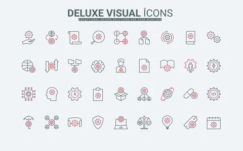 Settings and control of system operations, optimization line icons set with Stockillustratie