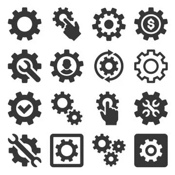 Settings and Options Icons Set on White Background. Vector Иллюстрация