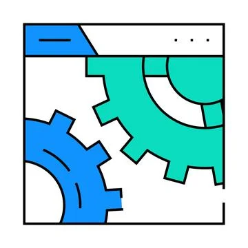 Settings and seo optimization working mechanism icon color illustration Stock Illustration