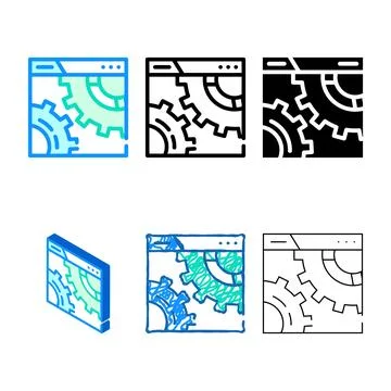 Settings and seo optimization working mechanism color icon variants vector Stockillustratie