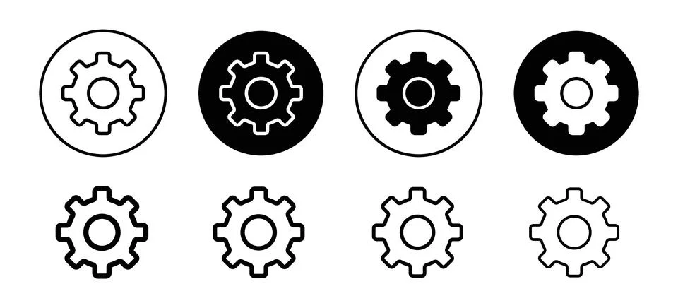 Settings cogwheel icon or machine work in progress sign with cog wheel and .. Stock Illustration