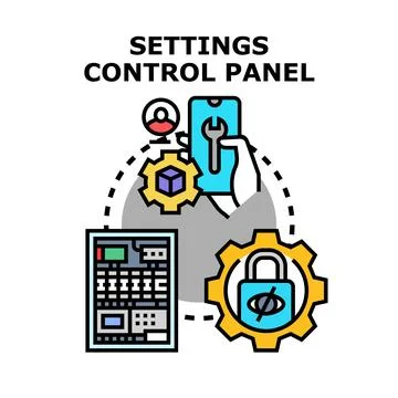 Settings control panel managing system and security configurations Illustrazione stock