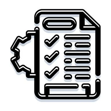 Settings document with gear icon and checkmarks Illustrazione stock