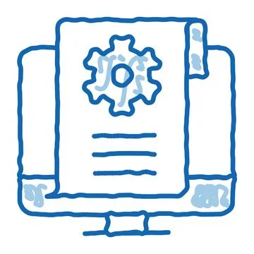 Settings documents in computer doodle icon hand drawn illustration Illustrazione stock
