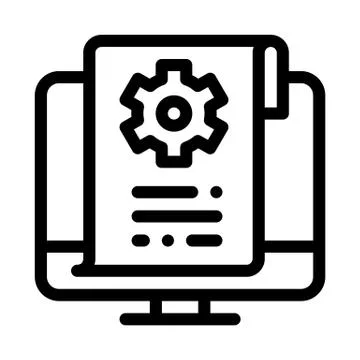 Settings documents in computer icon vector outline illustration Stock Illustration