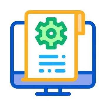 Settings documents in computer icon vector outline illustration Stock Illustration