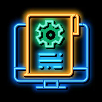 Settings documents in computer neon glow icon illustration Stock Illustration
