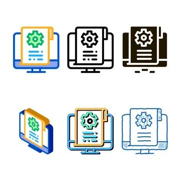 Settings documents in computer variations icon vector outline Stock Illustration