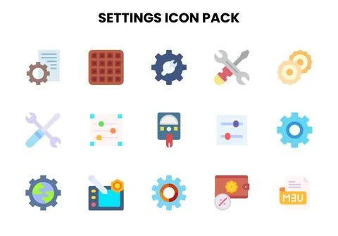 Settings Flat Bundle Icons Pack Stock Illustration