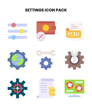 Settings Flat Collection Icons Pack Stock Illustration