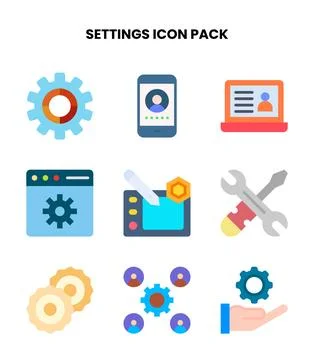 Settings Flat Design Icons Pack Stock Illustration