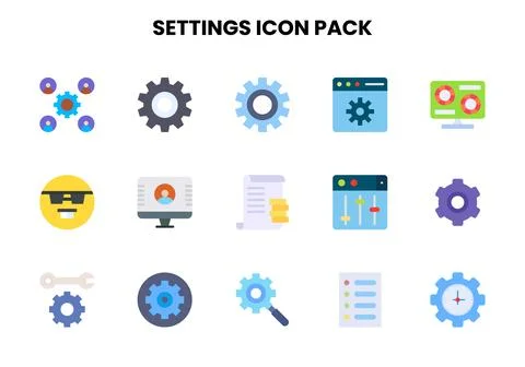 Settings Flat Set Icons Pack Stock Illustration