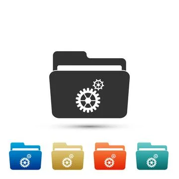 Settings folder with gears icon isolated on white background. Set elements in Illustrazione stock