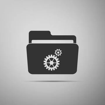 Settings folder icon isolated on grey background. Flat design. Vector Stock Illustration