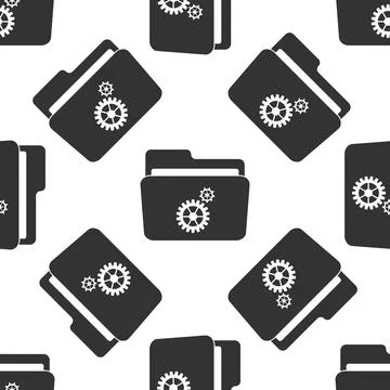 Settings folder icon seamless pattern on white background. Flat design. Vector Stock Illustration