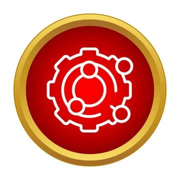 Settings gear icon with connected points on red button Stock Illustration