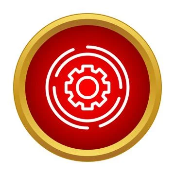 Settings gear icon on red circular button Stock Illustration
