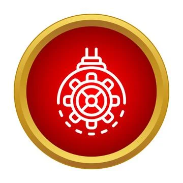 Settings gear icon on round red button Illustrazione stock
