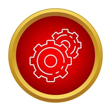 Settings gears cogwheels icon on round red button Illustrazione stock