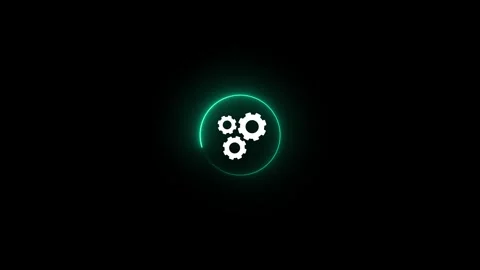 Settings gears icon white cogs glowing cyan ring dark background 4k video Stock Footage 345155071