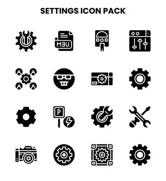 Settings Glyph Bundle Icons Pack Stock Illustration