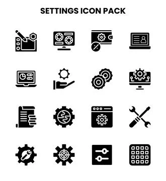 Settings Glyph Collection Icons Pack Stock Illustration