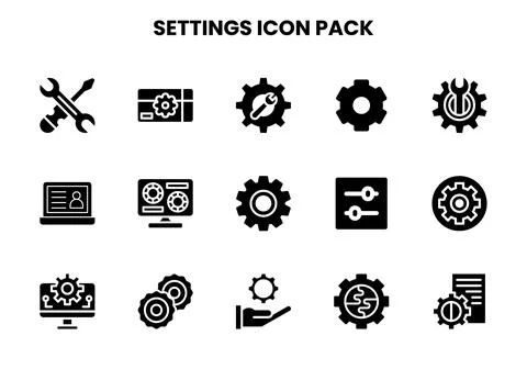 Settings Glyph Collection Icons Pack Stock Illustration