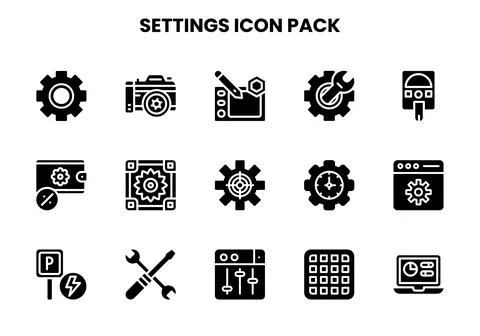 Settings Glyph Set Icons Pack Stock Illustration