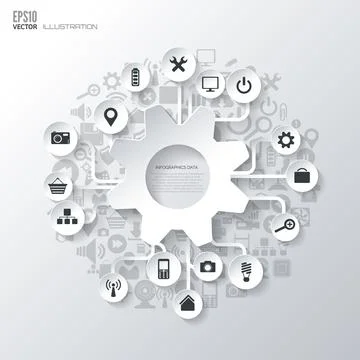 Settings icon. Flat abstract background with web icons. Interface symbols. Cloud Stock Illustration