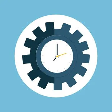Settings icon in the form of a gear with a clock for use in the clipart Stock Illustration