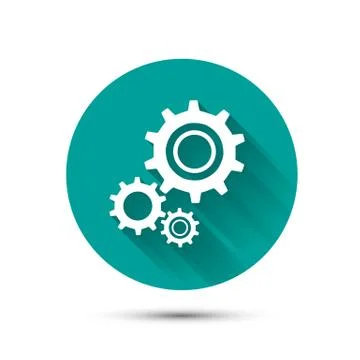 Settings icon on green background with long shadow Stock Illustration