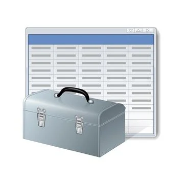 Settings icon or instruction with computer program window and toolbox Stock Illustration