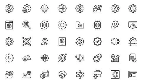 Settings line icon set. Containing options, configuration, preferences, adj.. Stock Illustration