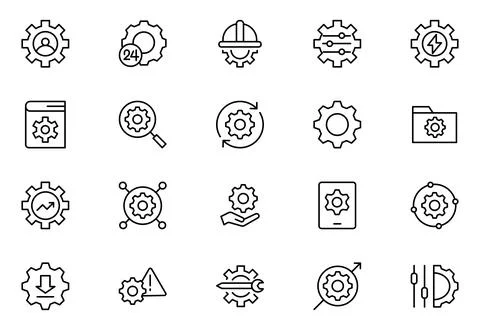 Settings line icon set. Containing options, configuration, preferences, adj.. Stock Illustration